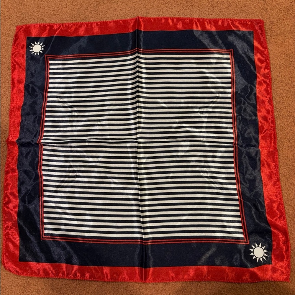 Never Use Women Satin Navy/White Printed Square Kerchief Neck Scarf-20”x20”